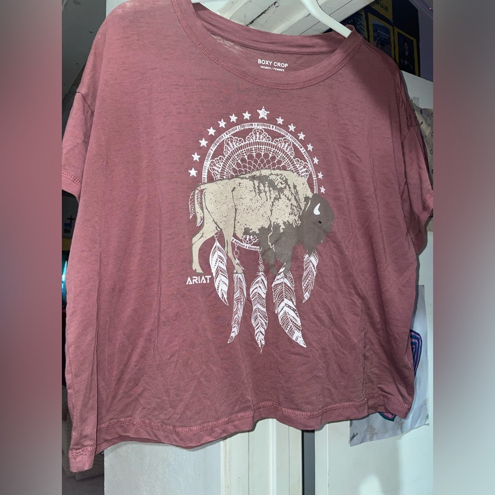 ARIAT Dreamcatcher Buffalo Boxy Crop Tee - Dusty Rose